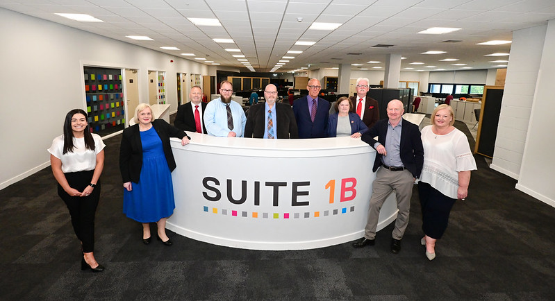 Cllrs in the new office suite during an official visit