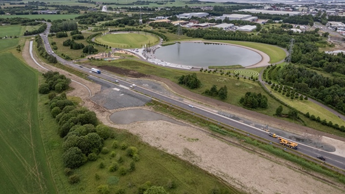 Aerial view of A9 with The Helix (right) and part of the Gateway site (left)