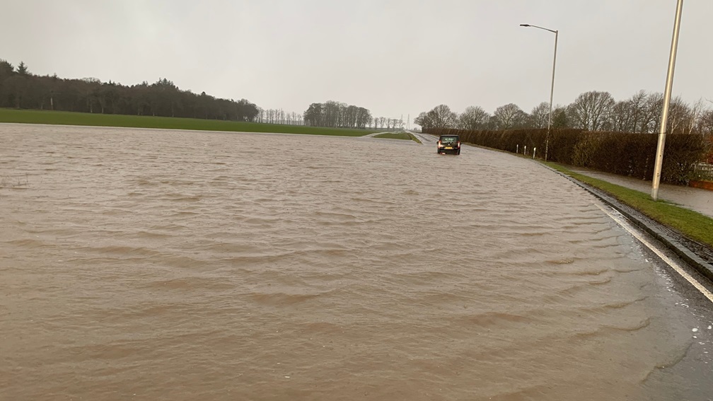 The flooding on the A905 at Dunmore in early 2024