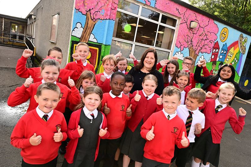 Bonnybridge Primary pupils with headteacher Debbie Calderwood