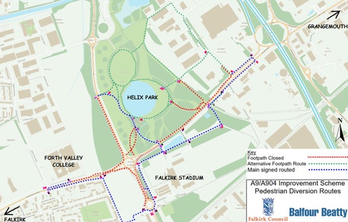 Map of footpath diversion around the A9 A904 improvement works