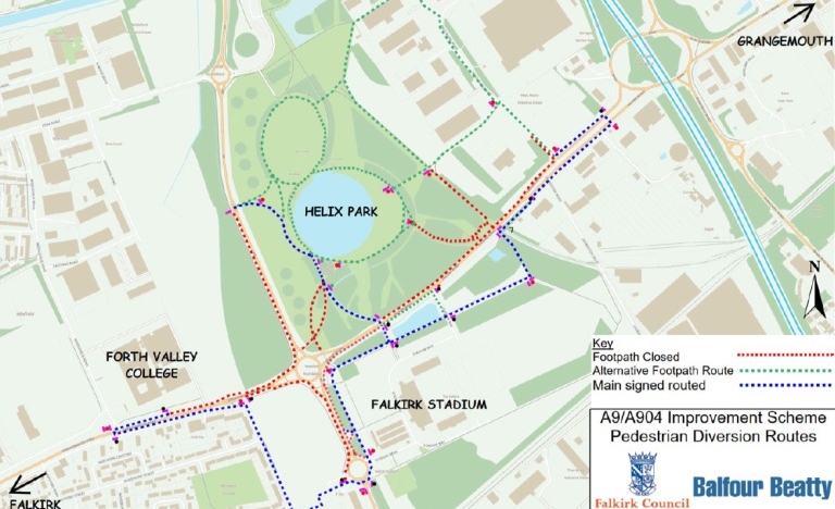 Schematic of the safe footpath diversions to the Helix and the Stadium