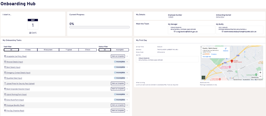 Onboarding hub employee view