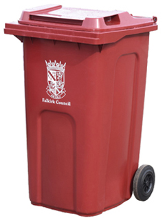 Photograph of a burgundy bin