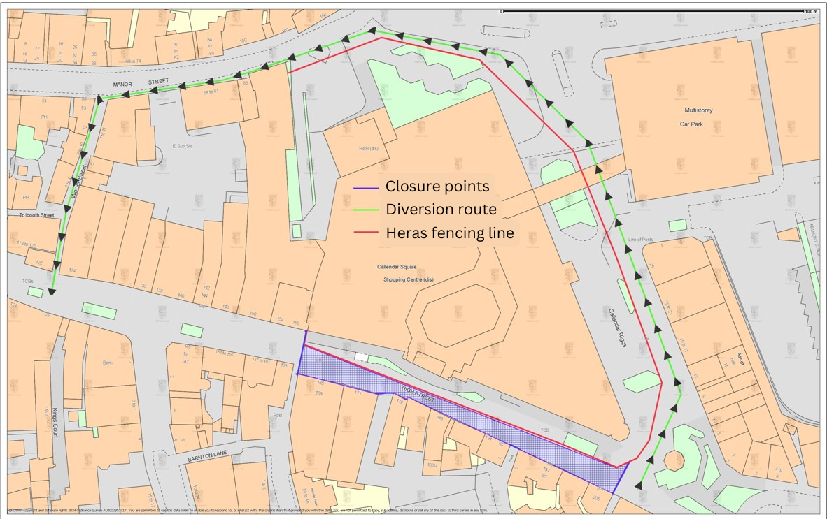 A map showing the diversion route that will be in place on those Saturdays the High Street will be closed