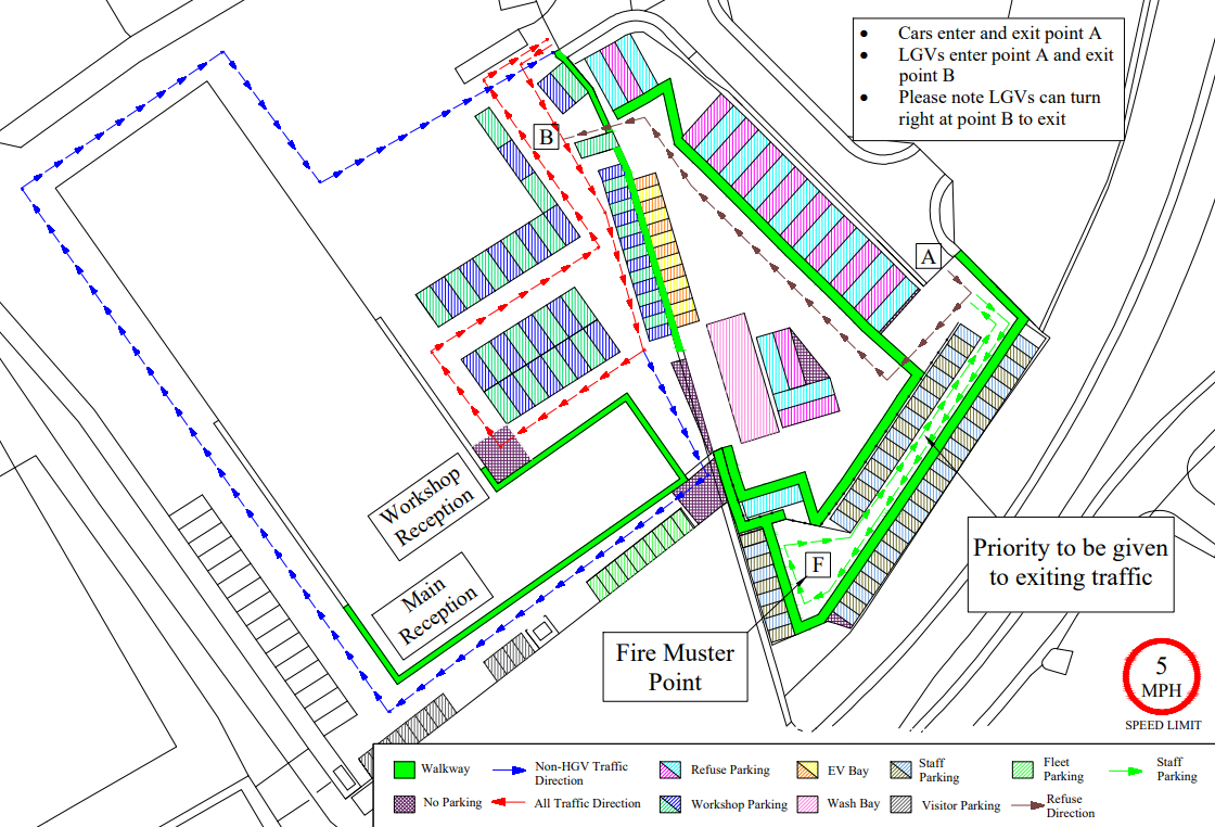 Map showing the correct direction to drive around Dalgrain Depot